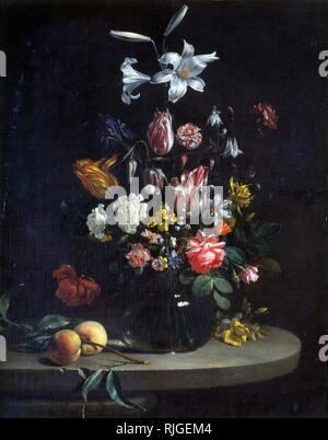 Still life: Bouquet of flowers, in a glass vase. By Jan Olis (1610–1676) was a Dutch Golden Age painter Stock Photo