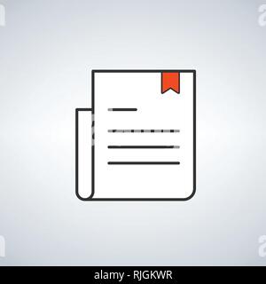 simple document logo with red bookmark. concept of teaching, digital e-book, album, scrapbook, paperback, textbook. flat style trend modern graphic de Stock Vector