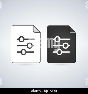 Settings Document file vector icon with setting sliders. flat sign for mobile concept and web design. Paper doc simple solid icon. Symbol, logo illust Stock Vector