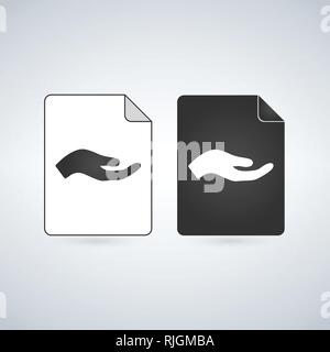 Share Document file vector icon with hand. flat sign for mobile concept and web design. Paper doc simple solid icon. Symbol, logo illustration Stock Vector