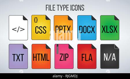 Set of File Formats icons. Vector illustration isolated on white background Stock Vector