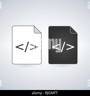 Black and white Coding File Icon, vector illustration isolated on white background Stock Vector