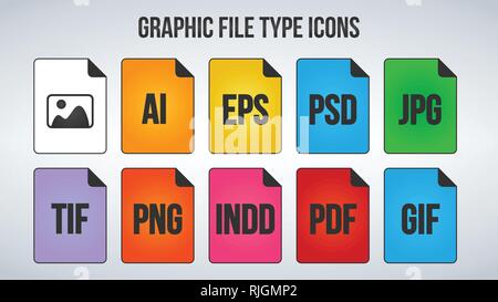 Set of graphic or Image File Formats icons. Vector illustration isolated on white background Stock Vector