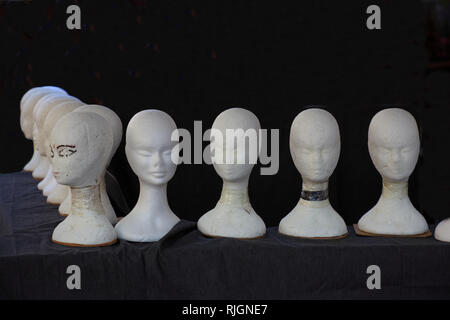 Styrofoam heads on the stand of a hat dealer at Campo de fiori, Rome. Italy Stock Photo