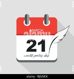 world poetry day 21th march in red calendar vector illustration EPS10 Stock Vector