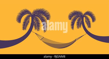 two palm trees with hammock on orange background for summer holiday design vector illustration EPS10 Stock Vector