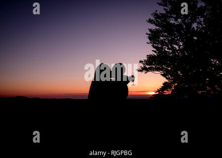 Silhouette of love in the sunset Stock Photo