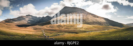 Panorama of the Cullin Hills near the Fairy Pools on the Isle of Skye, Scotland Stock Photo