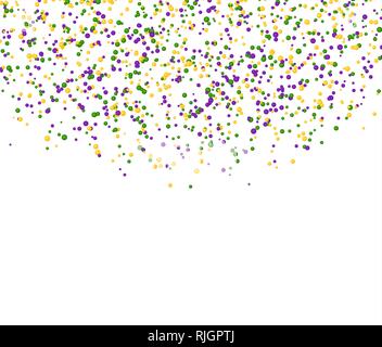 Mardi Gras carnival pattern made of colored dots falling from sky. Vector illustration on white background Stock Vector
