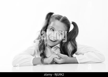Schoolgirl Cute Ponytail Hairstyle Excellent Pupil Lean On Desk
