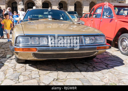 Citroen SM (Maserati engine) manufactured from 1970 up to 1975. Exhibition of classic and vintage cars. Obradoiro square Santiago de Compostela, Spain Stock Photo