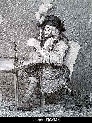 An engraving titled 'The Politician' by William Hogarth (1697-1764) English painter, printmaker, pictorial satirist, social critic, and editorial cartoonist who has been credited with pioneering western sequential art. Dated 18th century. Stock Photo