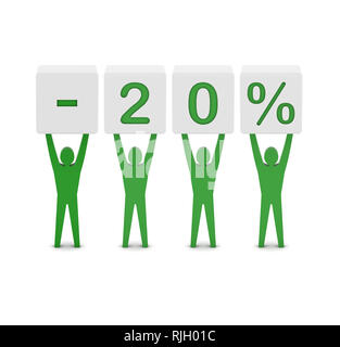 Men holding minus 20 percent. Concept 3D illustration. Stock Photo