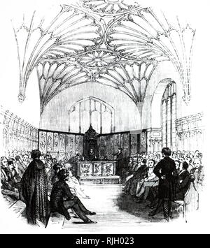 An engraving depicting a meeting of the Geological Section of the British Association in the Convocation House, Oxford. Dated 19th century Stock Photo