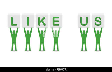 Men holding the words like us. Concept 3D illustration. Stock Photo