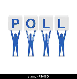 Men holding the word poll. Concept 3D illustration. Stock Photo