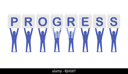 Men holding the word progress. Concept 3D illustration Stock Photo - Alamy