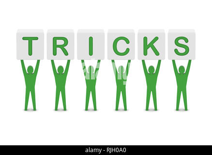 Men holding the word TRICKS. Concept 3D illustration. Stock Photo