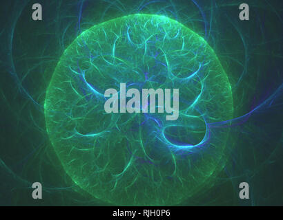 glowing green curved lines in shape of sphere over dark Abstract Background space universe. Illustration Stock Photo