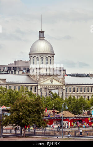 Montreal, Canada - June, 2018: The dome of Bonsecours market Marche Bonsecours, an old victorian market building in old Montreal, Quebec, Canada. Edit Stock Photo