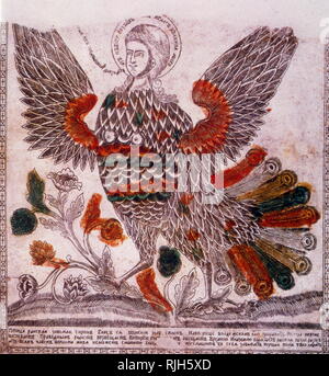 Traditional 18th century, Russian woodcut of a bird of paradise Stock Photo