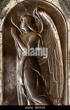 Tombstone showing an angel, cemetery on the isletta Isola di San Michele, Venice, Italy, Europe Stock Photo