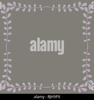 Hand drawn pink foliage frame on a gray background vector Stock Vector