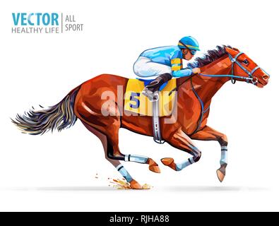 Jockey on racing horse. Derby. Sport. Vector illustration isolated on white background Stock Vector