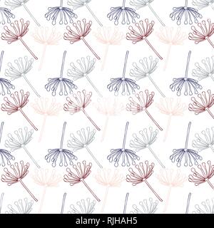 Floral vector pattern in red, blue, pink and gray color palette Stock Vector
