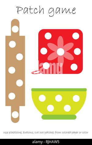 Education Patch game cooking for children to develop motor skills, use plasticine patches, buttons, colored paper or color the page, kids preschool Stock Vector