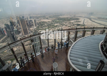 DUBAI, UAE - October, 2018: Top view of Dubai urban skyline from Burj Khalifa Stock Photo