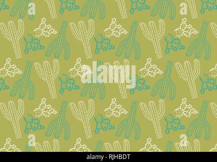 Cactus vector pattern in a green, white and blue color palette Stock Vector
