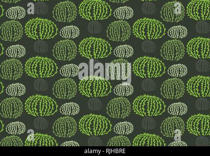 Cactus vector pattern in green colors on a dark green background Stock Vector