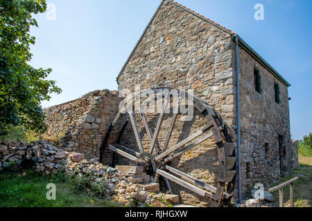 The mill and water wheel being rebuilt in Alderney. Stock Photo