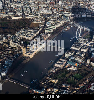 Aerial shot of the Thames around Westminster Stock Photo