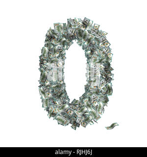 The Number 0 made from new 100 Dollar bills - 3D Rendering Stock Photo