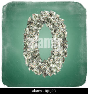 The Number 0 made from new 100 Dollar bills - 3D Rendering Stock Photo