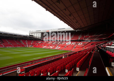 View inside the Old Trafford football stadium of Manchester United 'Theatre of Dreams' on a non match day Stock Photo