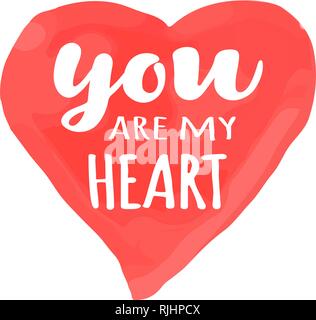 Watercolor Valentines Day Heart lettering I love you in pink, red and ...