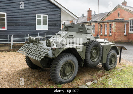 Daimler Ferret, armoured scout car, a British armoured fighting reconnaissance vehicle at Aldershot Military Museum, Hampshire, UK Stock Photo