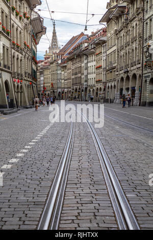 Bern capital of Switzerland, with its cobbled streets and tram tracks through the city, a beautiful city to visitThe old city of Bern is inscribed on  Stock Photo