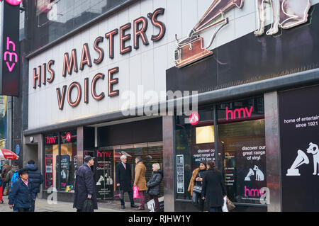 HMV's flagship store on London's Oxford Street, the day after its final closure on the 5th February 2019 Stock Photo