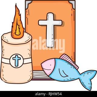 holy bible book with candle Stock Vector