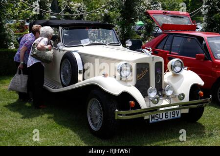 Dozens of classic cars on display at the Pied Piper Appeal Summer Show, held in the grounds of Highnam Court, near Gloucester. 10th June 2018 Picture  Stock Photo