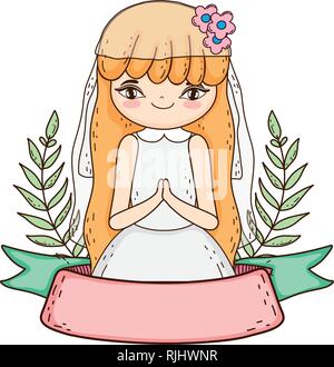 little girl in first communion celebration Stock Vector