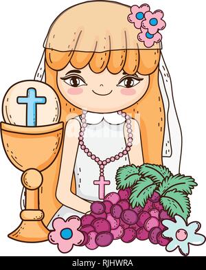 little girl with chalice in first communion celebration Stock Vector