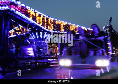 Fun fair in Gloucester Park, Gloucester, England, UK. The event is held annually in the city. August 2018 Stock Photo