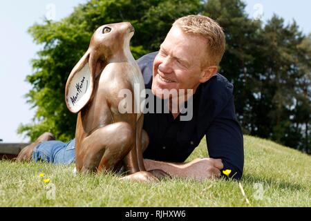 Adam Henson launches the 2018 Cotswold AONB Hare Trail, at his Cotswold Farm Park, near Kineton, Gloucestershire. 21st May 2018 Stock Photo