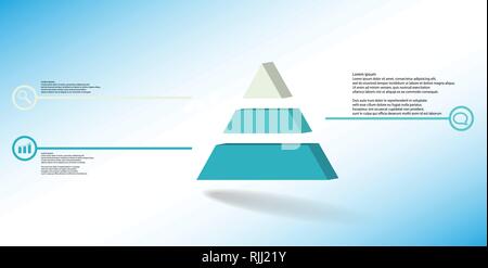 3D illustration infographic template. The embossed triangle is divided to three color parts. Object is arranged on blue white background. Color lines  Stock Vector