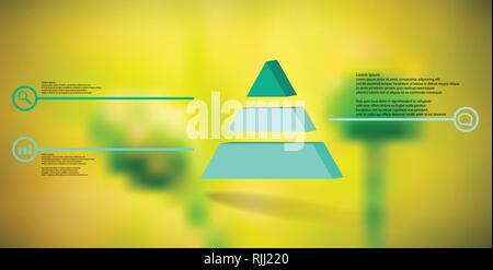 3D illustration infographic template. The embossed triangle is divided to three color parts. Object is arranged on blurred photo background. Color lin Stock Vector